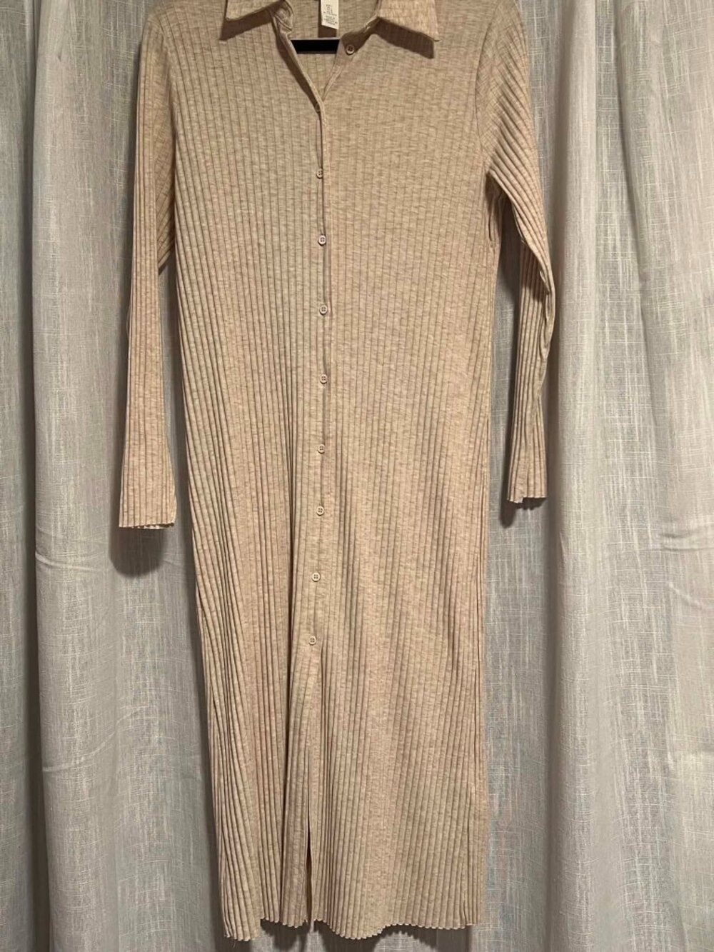 H&M Rib-Knit Button Down Dress Long Sleeve Beige/Oatmeal Size L